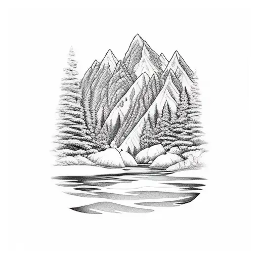 Forest With A River And Some Mountains In The Background