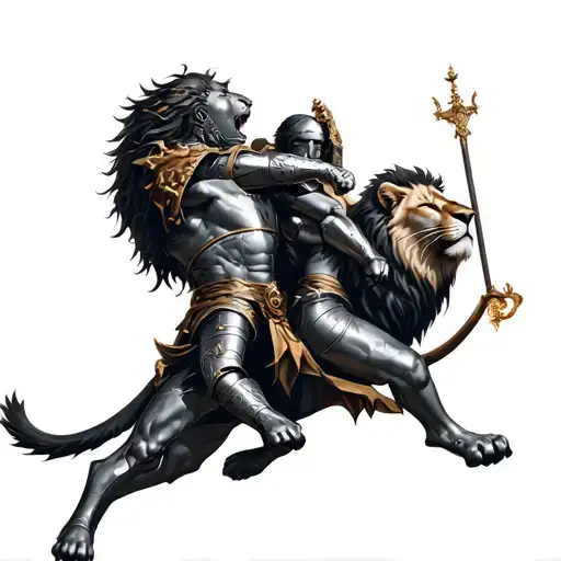 Knight Fighting A Lion