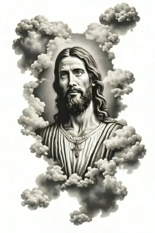 Face Of Jesus Surrounded By Clouds