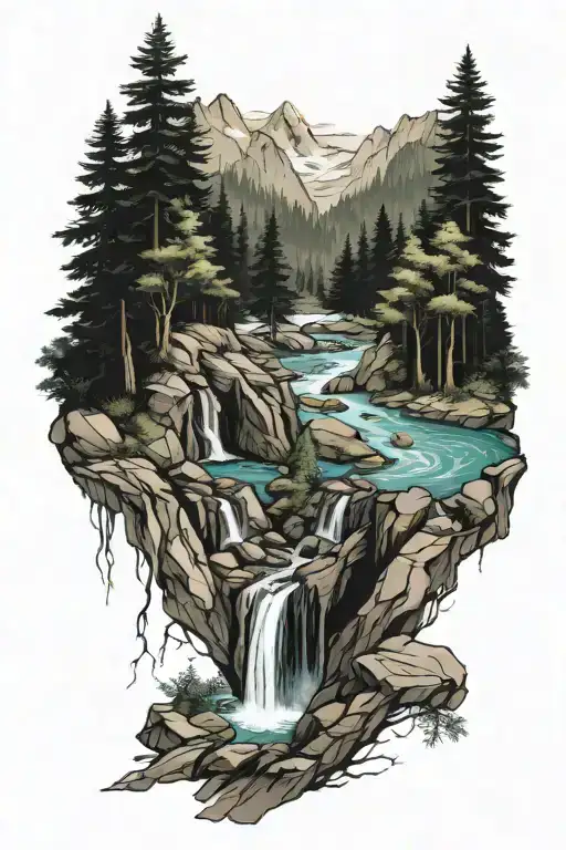 Forest Mountain River Flowing