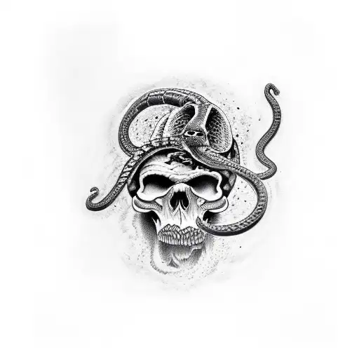 Broken Skull With Angry Snake