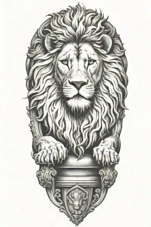 Lion Sitting On A Throne Surronded By Sheep Head