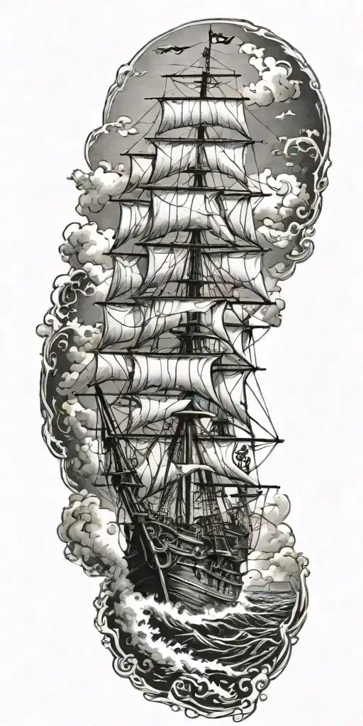 Pirate Ship Sailing Through Stormy Sea Lost In Time