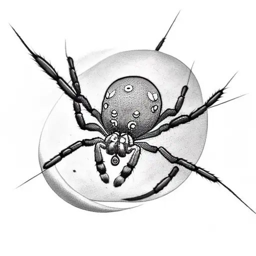 A Minimalist Tattoo Of A Spider Sitting On A Crescent Moon