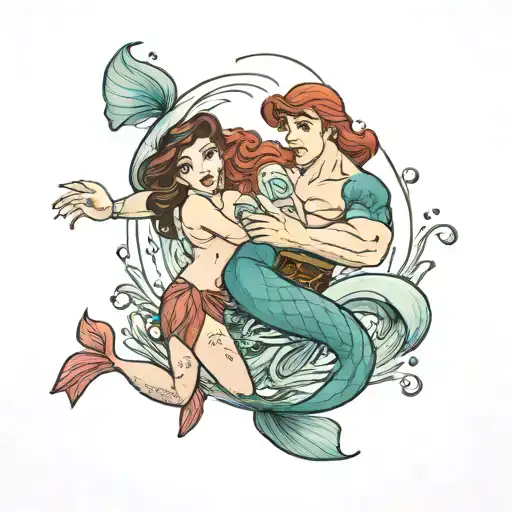Disney's Ariel As A Man With Prince Eric As A Merman Holding Eachother Under Water