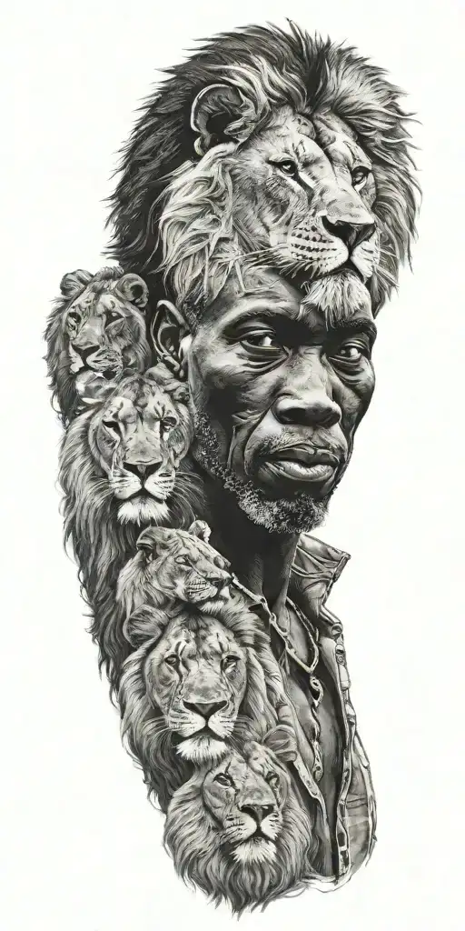 African Man And Lions