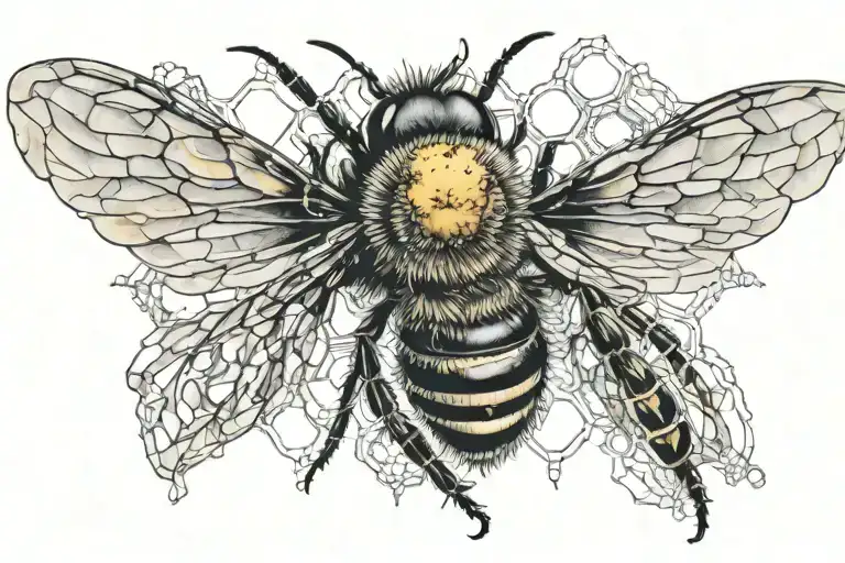 Bee Angle Wings Spread Honeycomb Pattern