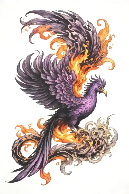 Black Pheonix With Purple Flames Coming Off