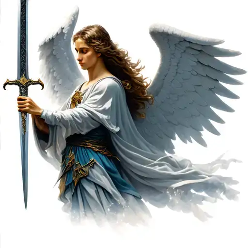 Guardiend Angel Holding A Sword