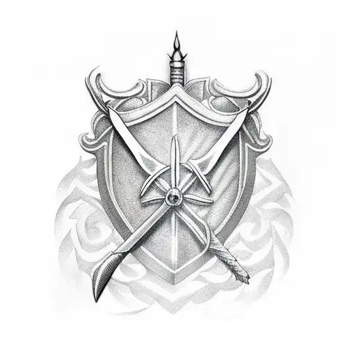 Sword And Shield With Book In Front