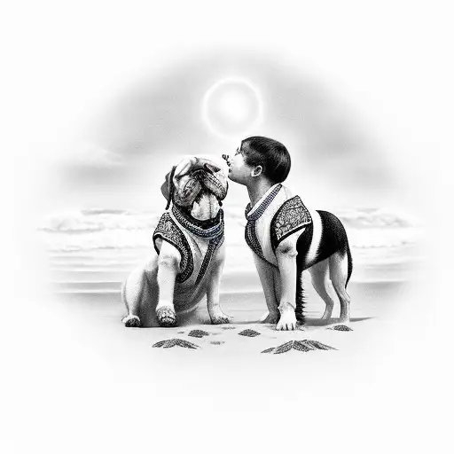A Heartwarming Portrait Of The Client's Two Sons Playing With Their Dog On The Beach