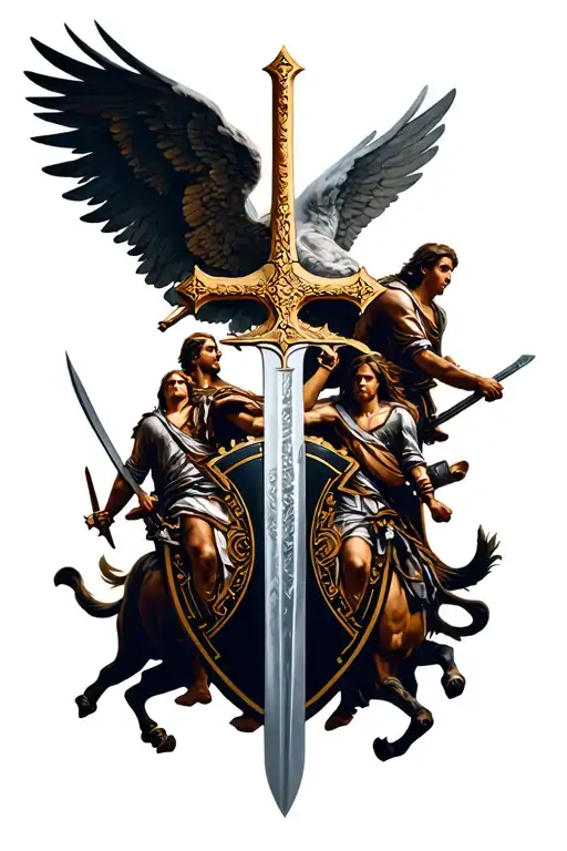 7 Archangels Riding To War Sword Shield Cross