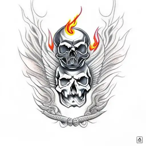 Skull With Flames And Crow