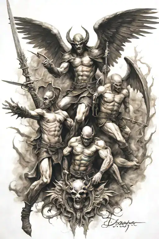 Demon Angel War Scene Featuring Elements