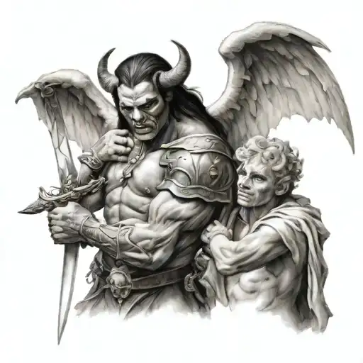 Demon And Angel Holding A Sword