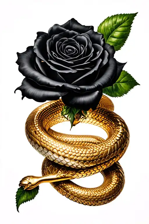 Black Rose With Gold Snake Wrapped Around It Girly Tattoo Going Down Spine
