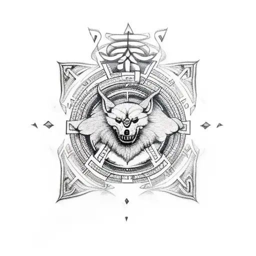 Fenrir With A Valknut And A Viking Compass