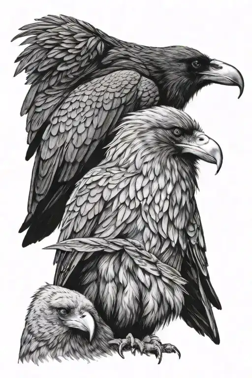 2 Raven Sitting Around A Walking Bear Head