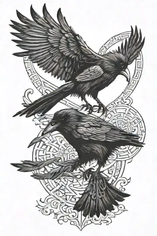 Raven Nordic Design And Runes Engraved