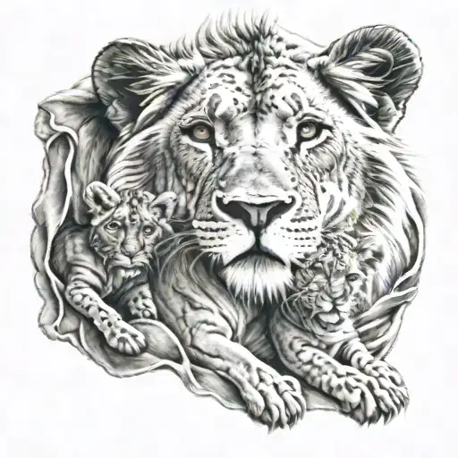 Lion With Two Lion Cub Cuddly Blanket Wrapped