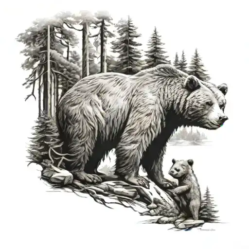 Big Bear And 3 Baby Bears Lost In The Forrest Leg Sleeve