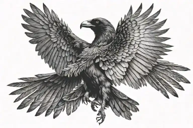Crow With Wings Spread Out Across Chest