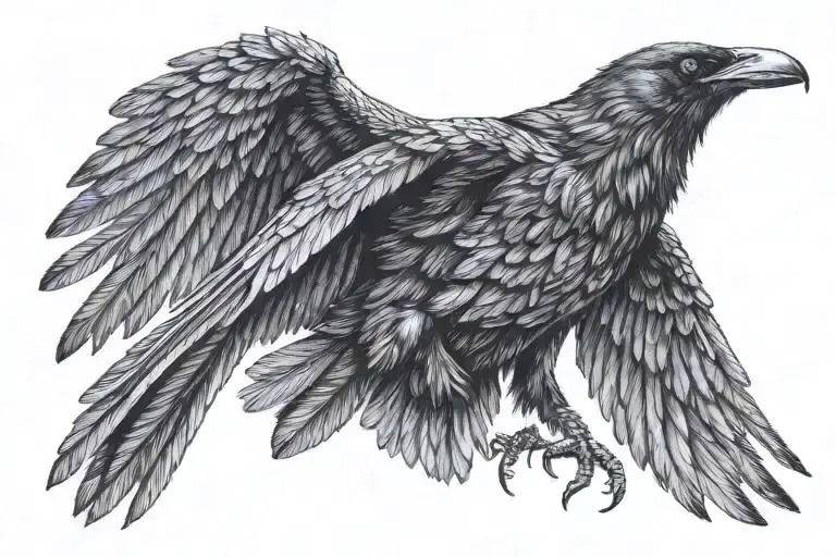 Crow With Wings Spread Out Across Chest