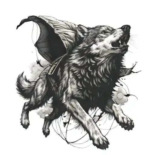 Wolf Under Trupe Parachute Falling
