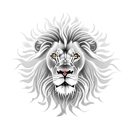 A Lion's Head Surrounded By A Wreath Of Roses And Sun Rays Breaking Through The Trees