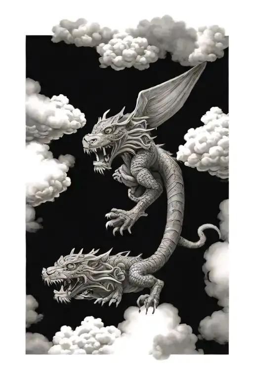 Dragon With Clouds And Tigers