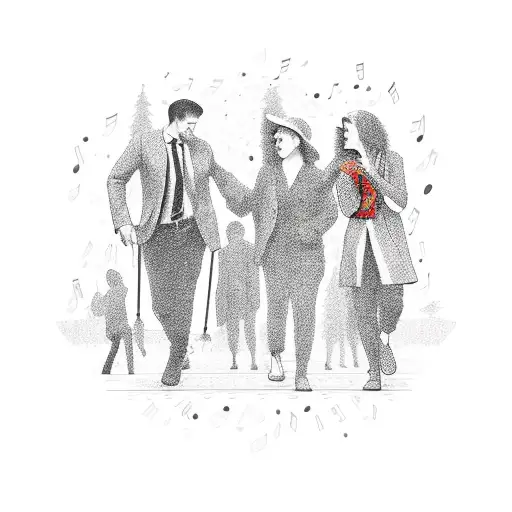 A Group Of Friends Walking Along A Musical Staff