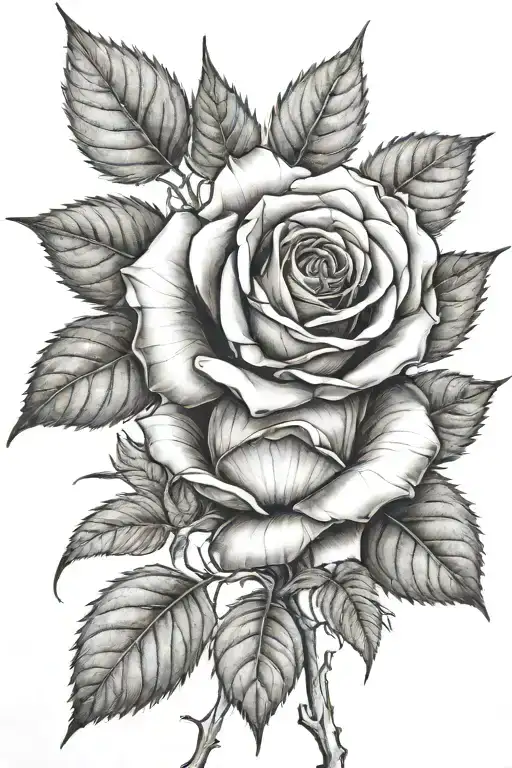 Rose With Long Stem Growing Trees With Leafs