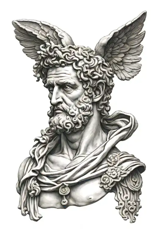 Greek Roman God Statue Bust Tattoo Design Of A