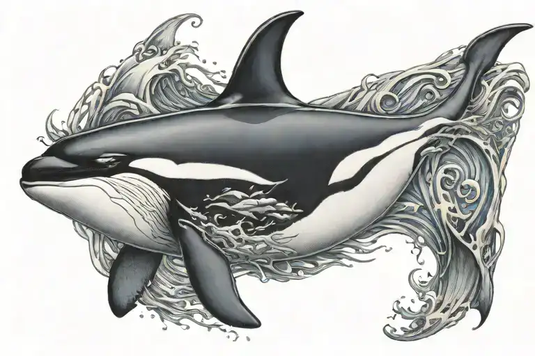 A Male Orca Fish Whose Back Becomes A Sea And A Fin Is A Boat