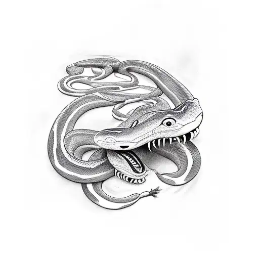 Snake Killing A Bear In A Forest With Stream Running Through