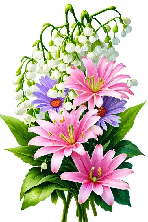 Lily Of The Valley And Aster Flower Bouquet