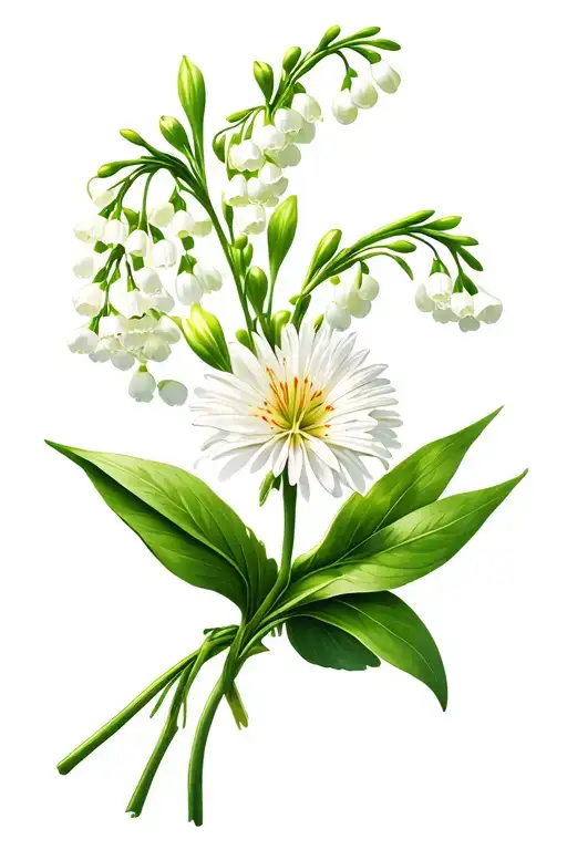 Lily Of The Valley And Aster Flower Bouquet Tied