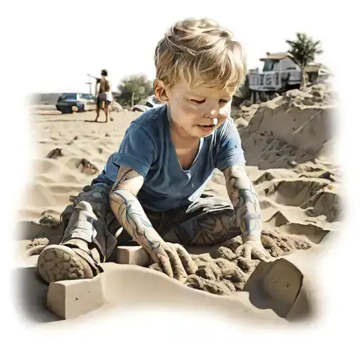 Little Boy Playing In Sandbox