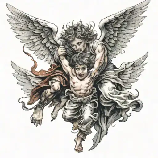 Angels And Demons Fighting Over Little Boy