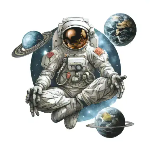 Tattoo Of Astronaut Doing Yoga In Lotus Position Levitating With Universe