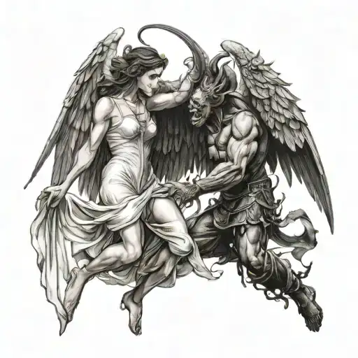Female Angel Fighting A Demon