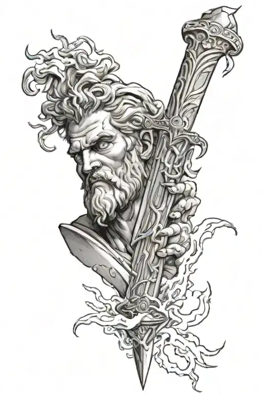 Zeus Holding A Lightning Bolt In The Shape Of A Sword
