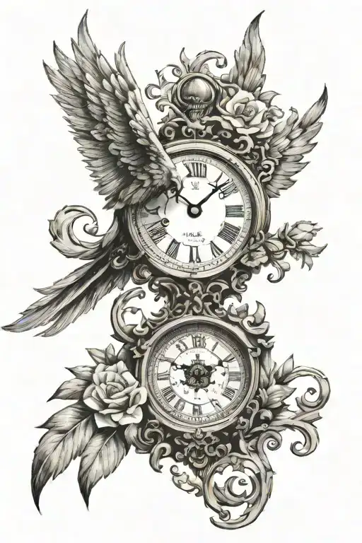 An Old Clock With A Phoenix Around It