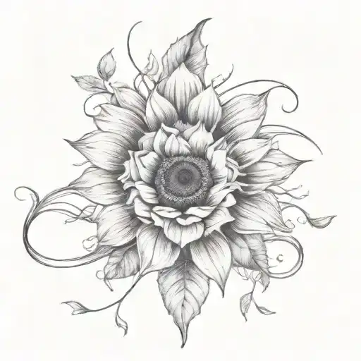 Sunflower With Roses And Vines Thigh Tatoo Coverup