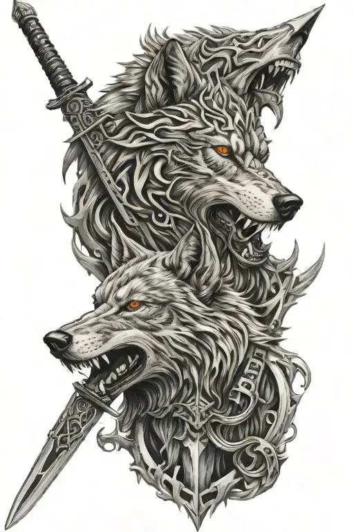 Sword And Wolf Face