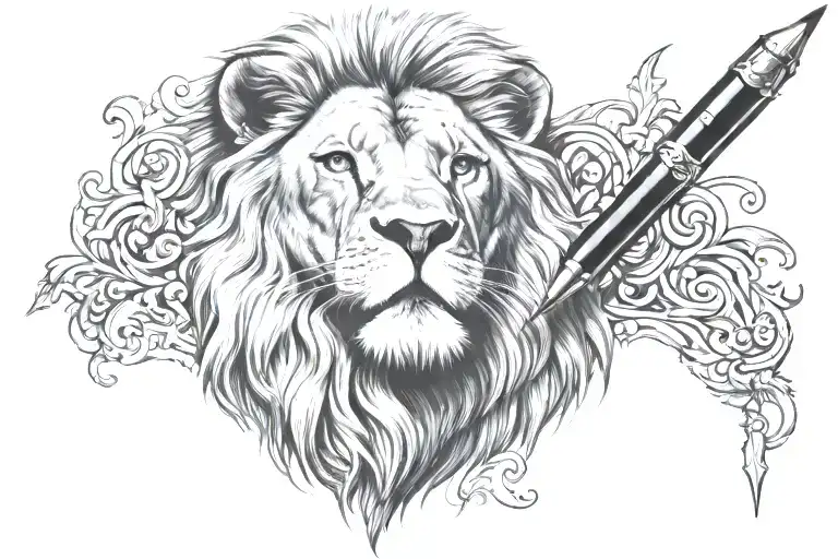 Lion With Fountain Pen Writiing