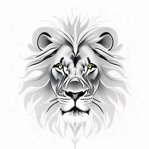 Lion In Profile Roaring And Flowers