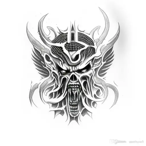 A Horror Movie-inspired Tattoo Featuring Greek Gods As Demons With Deep Red And Black