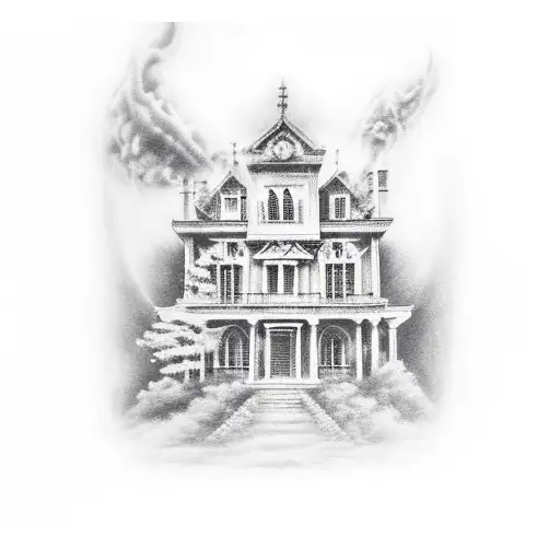 A Realistic Tattoo Of The Iconic Resident Evil Mansion With A Demonic Twist