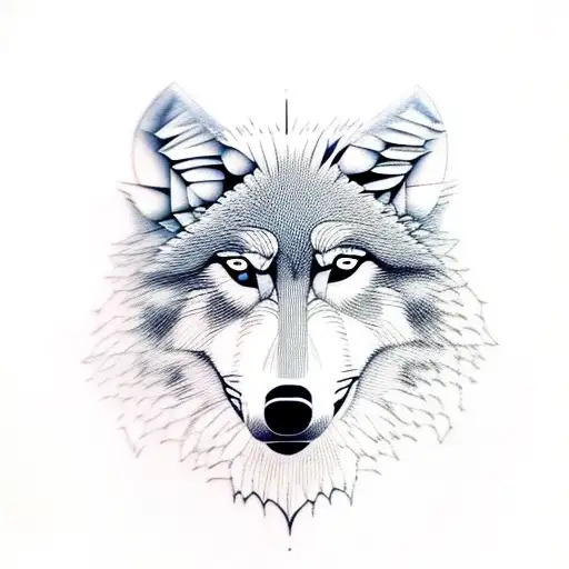 The Head Of A Wolf From The Side Transforming Into A Forest Or Mountain